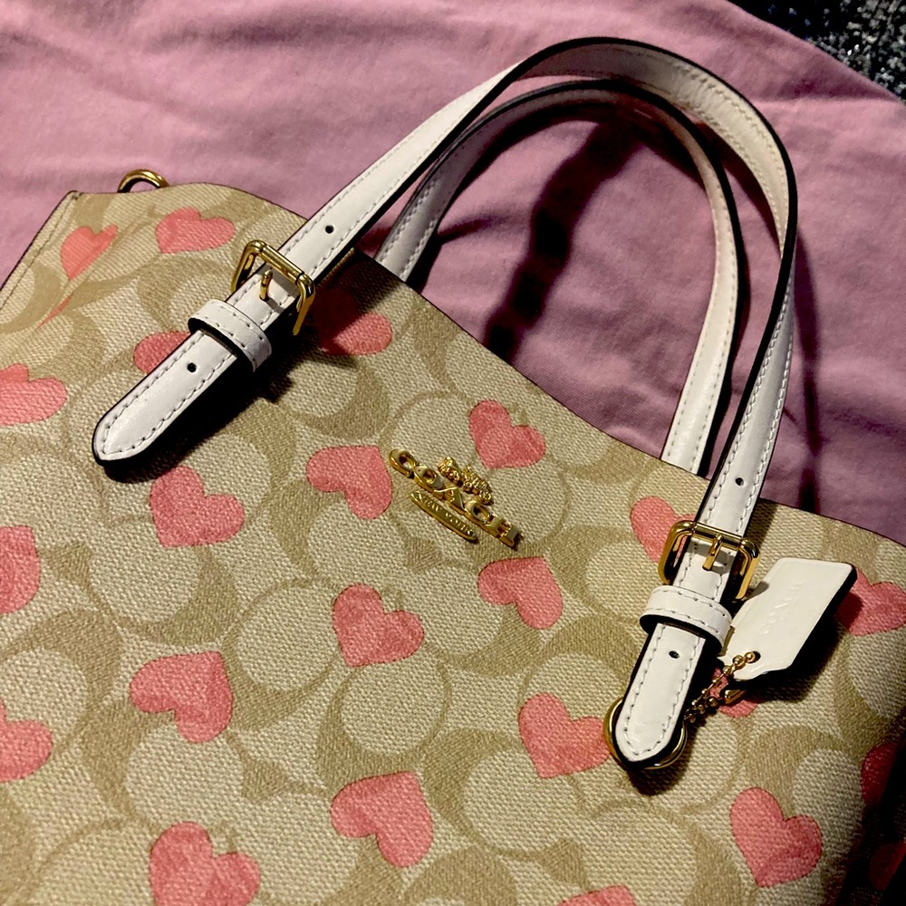 Coach pink, tan and white heart medium purse